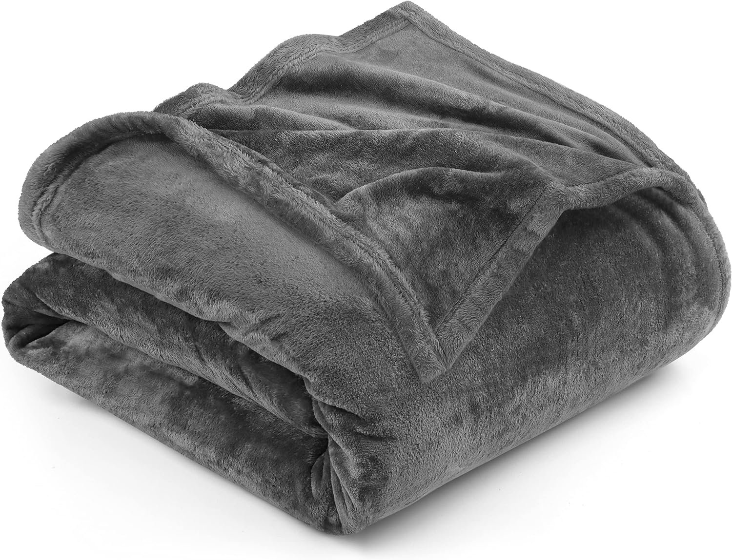 "A soft grey blanket spread out on a bed, showcasing its cozy texture and neutral color. The blanket features a smooth, uniform surface that complements the bedding."