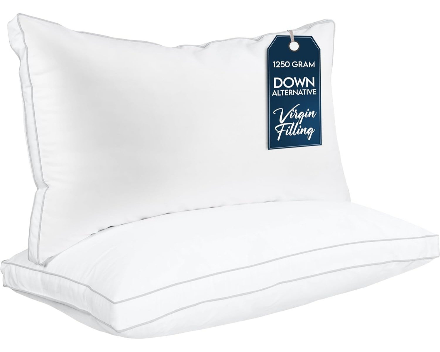 "Two white pillows arranged neatly on a bed or couch, showcasing their clean and crisp appearance."